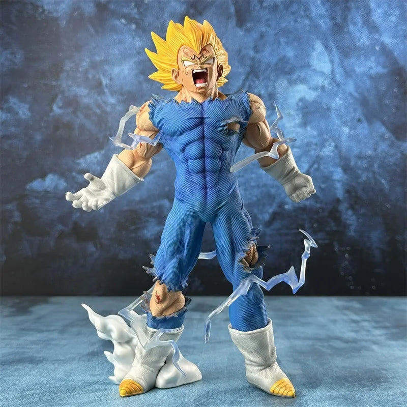Bandai 27cm Dragon Ball Z Majin Vegeta Action Figure – Super Saiyan Self-Destruct Moment 1/12 Scale PVC Collectible Model Statue - with box