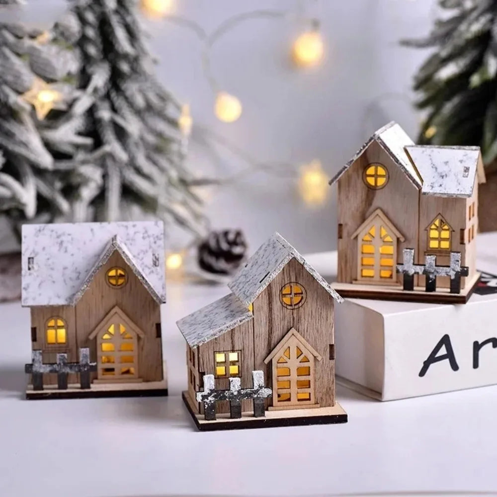 Christmas LED Light Wooden House Cabin – Luminous Hanging Xmas Tree Ornament for Holiday Home Decor & Gifts - Product Photo 2