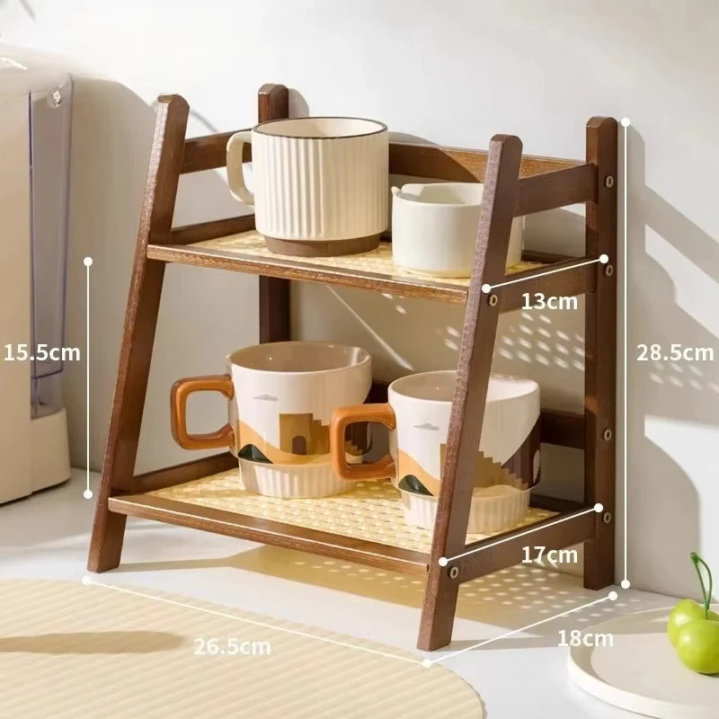 2-Layer Retro Bamboo Kitchen Shelf – Multi-Purpose Countertop Storage Holder Rack for Spices, Cosmetics & Bathroom - Brown - China Mainland