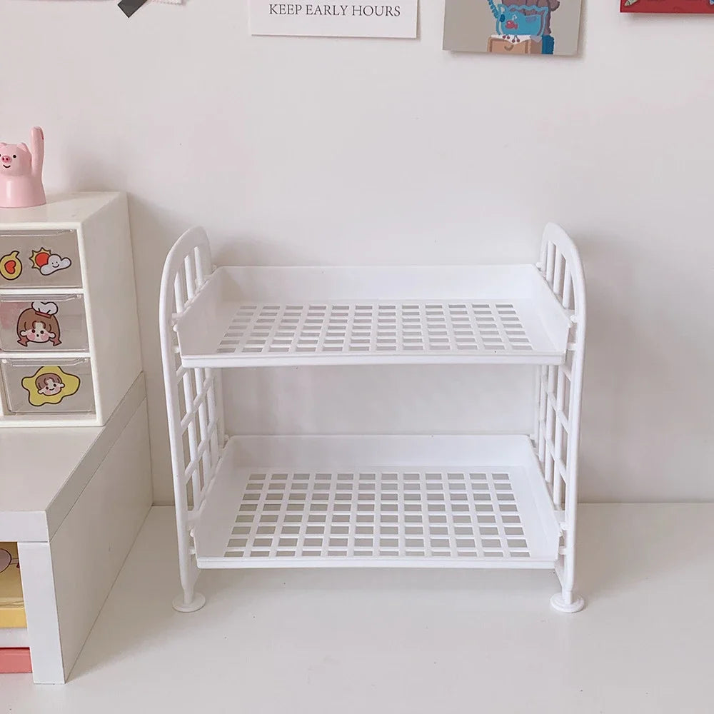 Multifunctional Plastic Desk Organizer Shelf – Cute Dorm & Office Stationery Storage - White