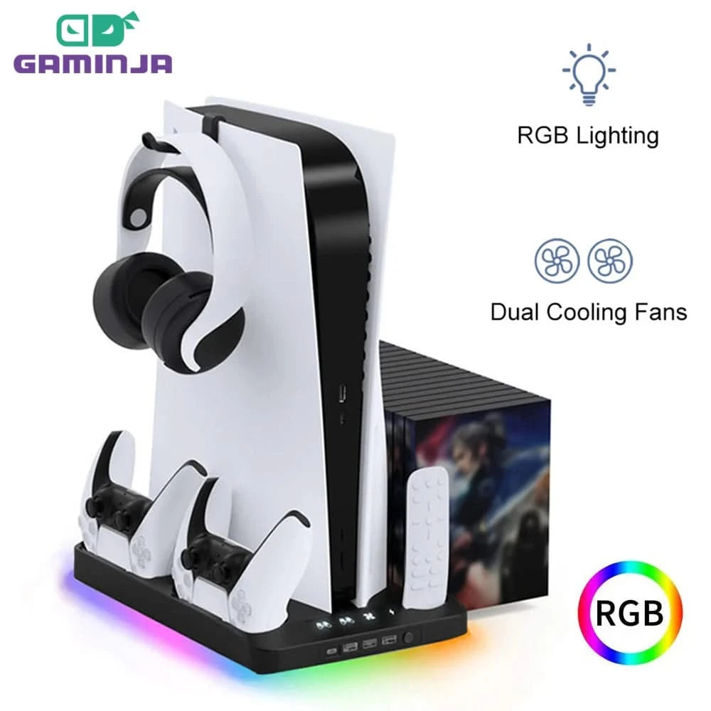 GAMINJA PS5 Charging Dock Station & Cooling Fan Vertical Stand
