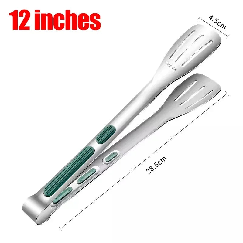 DUTRIEUX Heavy-Duty Stainless Steel Meat Tongs – Non-Slip Heat-Resistant Food Clip for Barbecue, Steak & Bakery - 12 inch