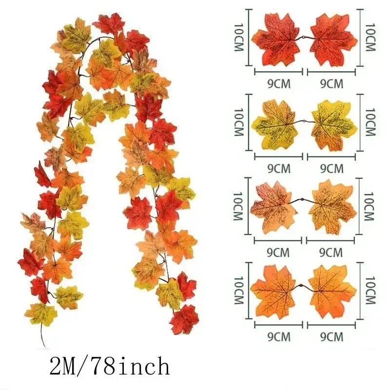 200CM Autumn Maple Leaf Vine Garland – Hanging Artificial Foliage Plant for Door, Window, Halloween & Thanksgiving Decor - A - 200CM