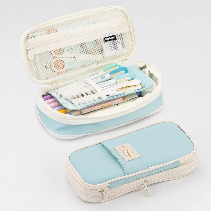 Purple Large Capacity Double Layer Pencil Case - 580 Light Blue - China Mainland