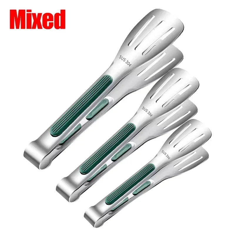DUTRIEUX Heavy-Duty Stainless Steel Meat Tongs – Non-Slip Heat-Resistant Food Clip for Barbecue, Steak & Bakery - Mixed 3pcs