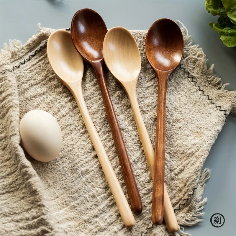 4-Piece Natural Wooden Spoon Set (23.5cm) – Korean Style Wood Tableware for Soup, Honey, Tea & Coffee - Product Photo 1