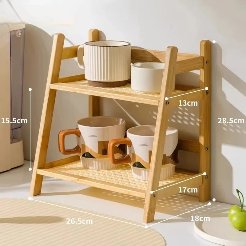 2-Layer Retro Bamboo Kitchen Shelf – Multi-Purpose Countertop Storage Holder Rack for Spices, Cosmetics & Bathroom - Product Photo 1