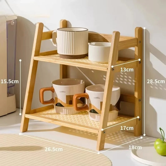 2-Layer Retro Bamboo Kitchen Shelf – Multi-Purpose Countertop Storage Holder Rack for Spices, Cosmetics & Bathroom - Product Photo 1
