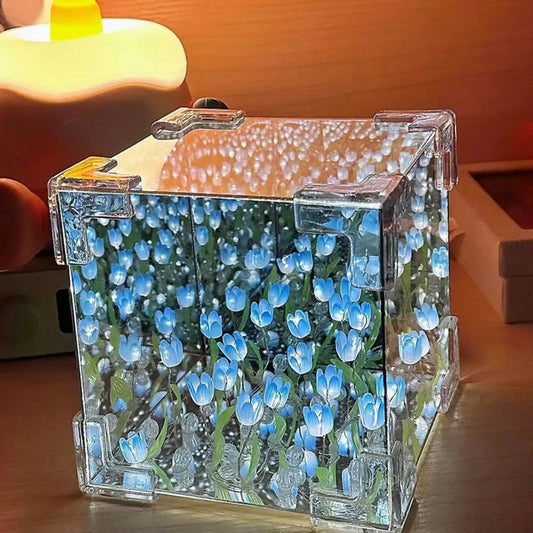 Creative DIY Tulip Flower Sea Cube Night Light Kit – Three-Dimensional Glass Mirror Lamp for Girlfriend & Couple Gifts - Product Photo 1