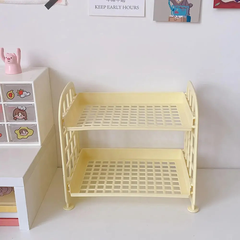 Multifunctional Plastic Desk Organizer Shelf – Cute Dorm & Office Stationery Storage - Yellow
