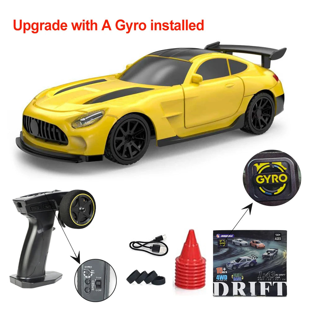 JIKEFUN 1/43 4WD Mini RC Drift Racing Car – Upgraded Gyro Assist, 2.4G High-Speed Radio Control RTR Vehicle with Rechargeable Battery - 4310with gyro