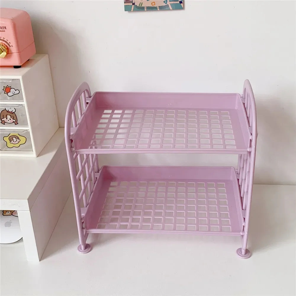 Multifunctional Plastic Desk Organizer Shelf – Cute Dorm & Office Stationery Storage - Light Purple