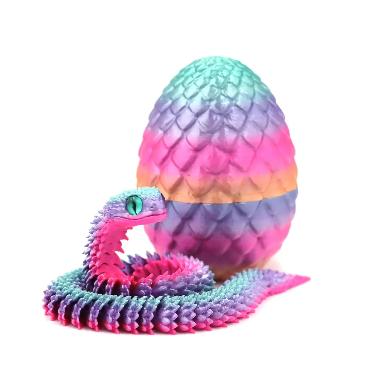 3D Printed Articulated Snake & Dragon Egg Action Figure – Flexible Plastic Fidget Toy & Desk Ornament for Home Office Decor & Gifts - Candy color - S - China Mainland