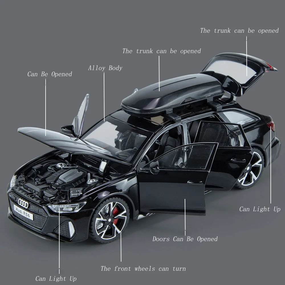 RMZ City 1:32 Audi RS6 Avant Alloy Diecast Car Model – Interactive Sound, LED Headlights & Opening Doors Toy for Kids & Collectors - Product Photo 2
