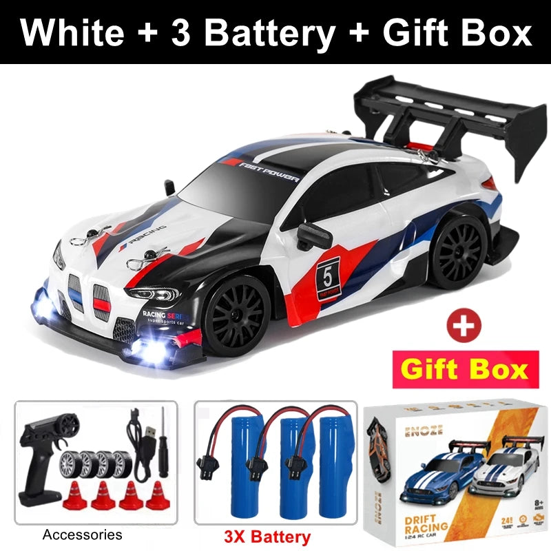 1:24 Scale 4WD RC Drift Car GTRPRO / AE86PRO Model – 2.4G High-Speed Remote Control 4x4 Drift Racing Vehicle Toy with Rechargeable Lithium Battery - BMGT White 3B Box