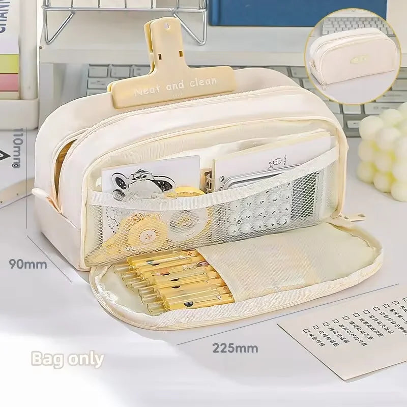 Multi-Section 85-Pen Capacity Pencil Case - Beige