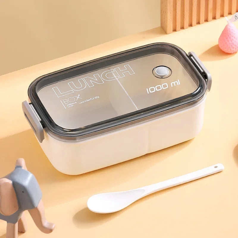 Leakproof Insulated Bento Lunch Box – Portable Plastic Food Container for School & Office - WHITE