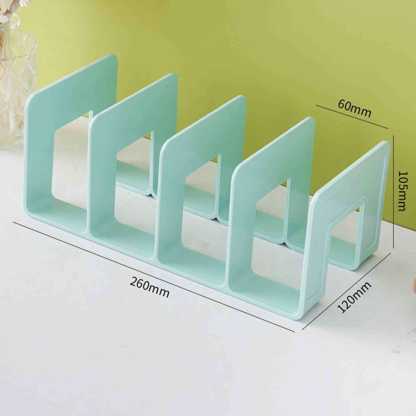 Space-Saving Vertical Book Holder – 4-Section Desk Organizer for Books & Files - green - China Mainland