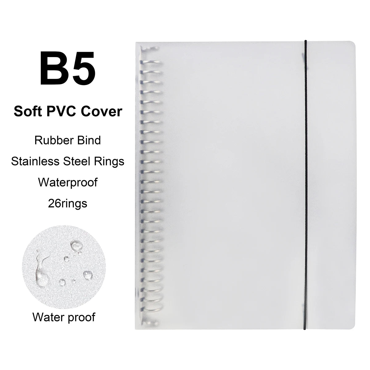 A4/B5/A5 Loose Leaf Refill Binder Notebook Blank/Line/Grid/Cornell Replacable Metal Ring Office&School Supplies Stationery - WhiteOnlyCover-B5