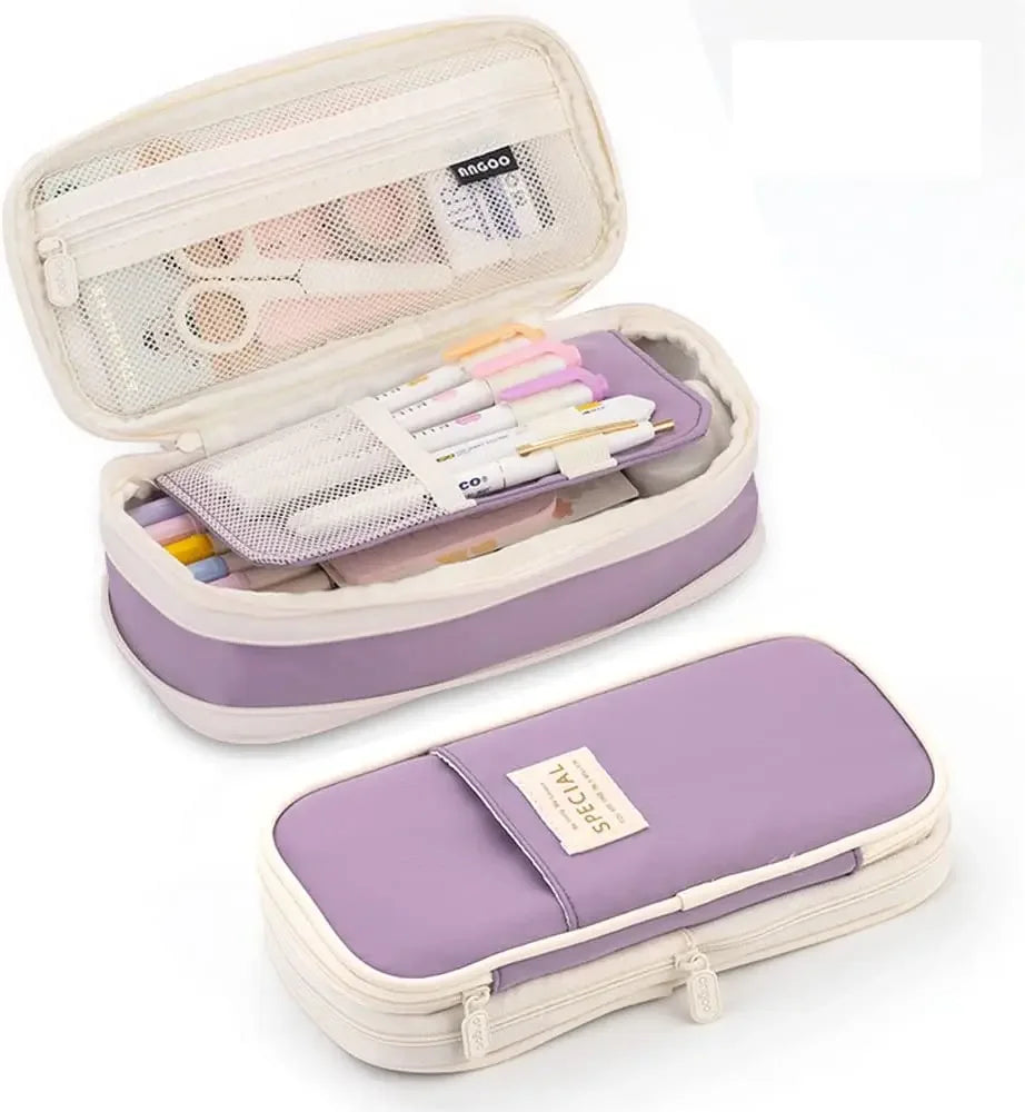 Purple Large Capacity Double Layer Pencil Case - Product Photo 1