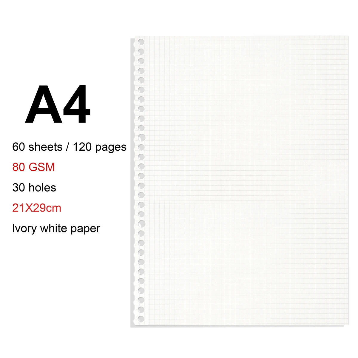 A4/B5/A5 Loose Leaf Refill Binder Notebook Blank/Line/Grid/Cornell Replacable Metal Ring Office&School Supplies Stationery - GridRefill-A4