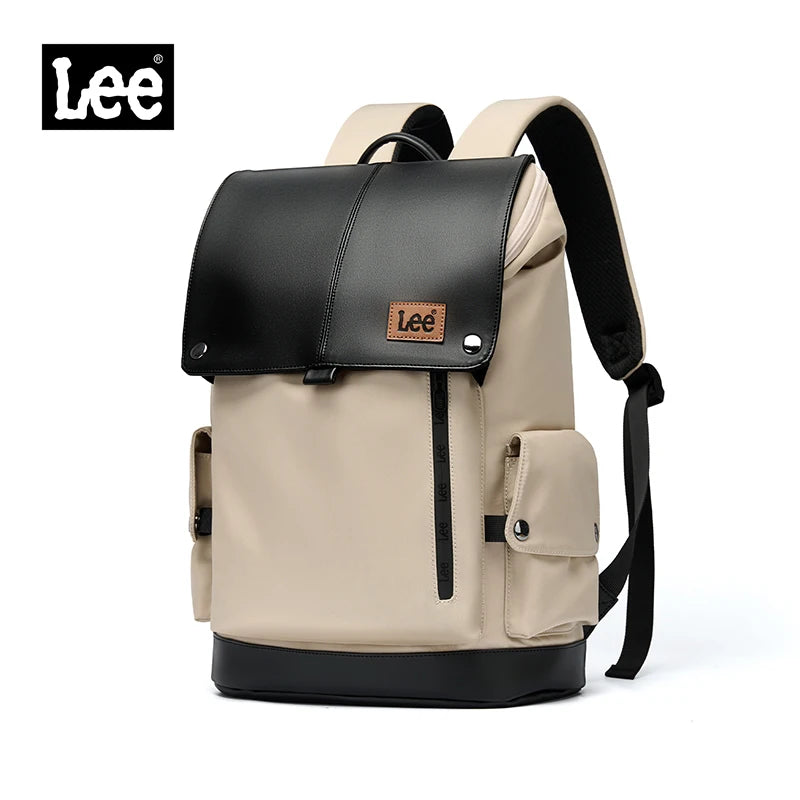 LEE Korean Style Flip Leather Backpack | 16 Inch Laptop Bag - Oxford-Apricot Brown