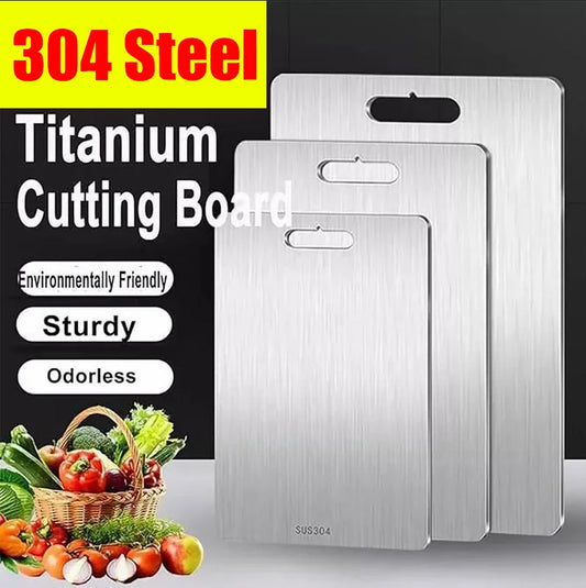 Thickened Titanium & 304 Stainless Steel Cutting Board – Double-Sided Food Grade Board for Meat & Fruit - 46CM x 30CM