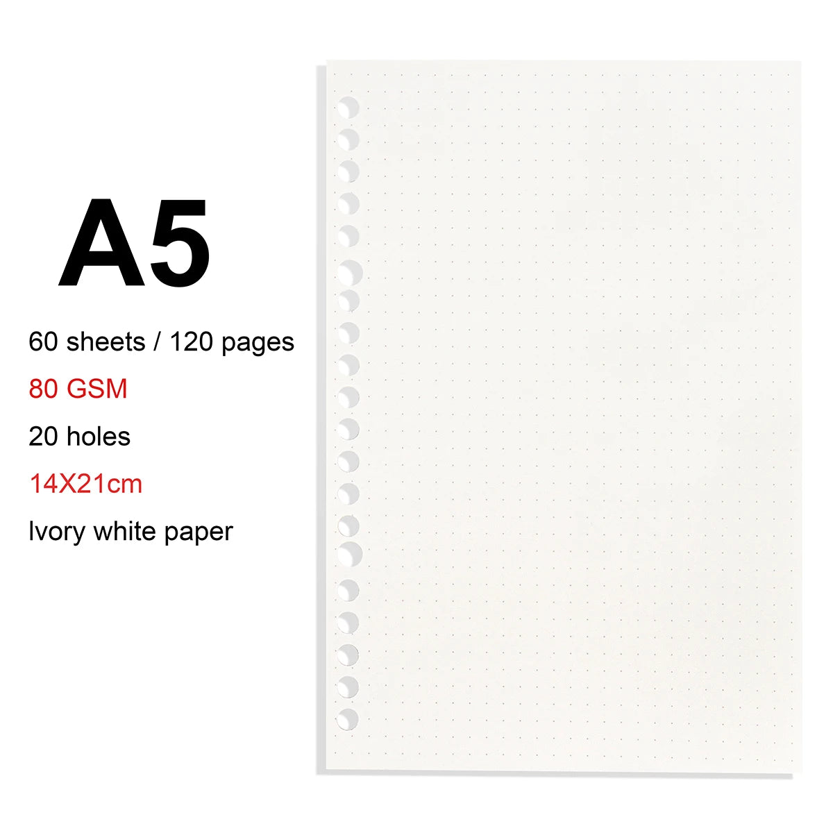 A4/B5/A5 Loose Leaf Refill Binder Notebook Blank/Line/Grid/Cornell Replacable Metal Ring Office&School Supplies Stationery - DottedRefill-A5
