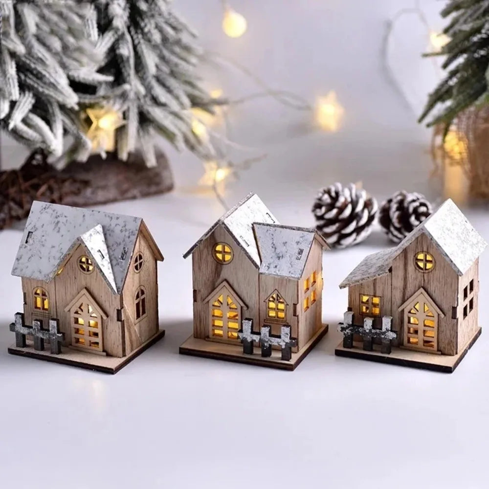 Christmas LED Light Wooden House Cabin – Luminous Hanging Xmas Tree Ornament for Holiday Home Decor & Gifts - Product Photo 5