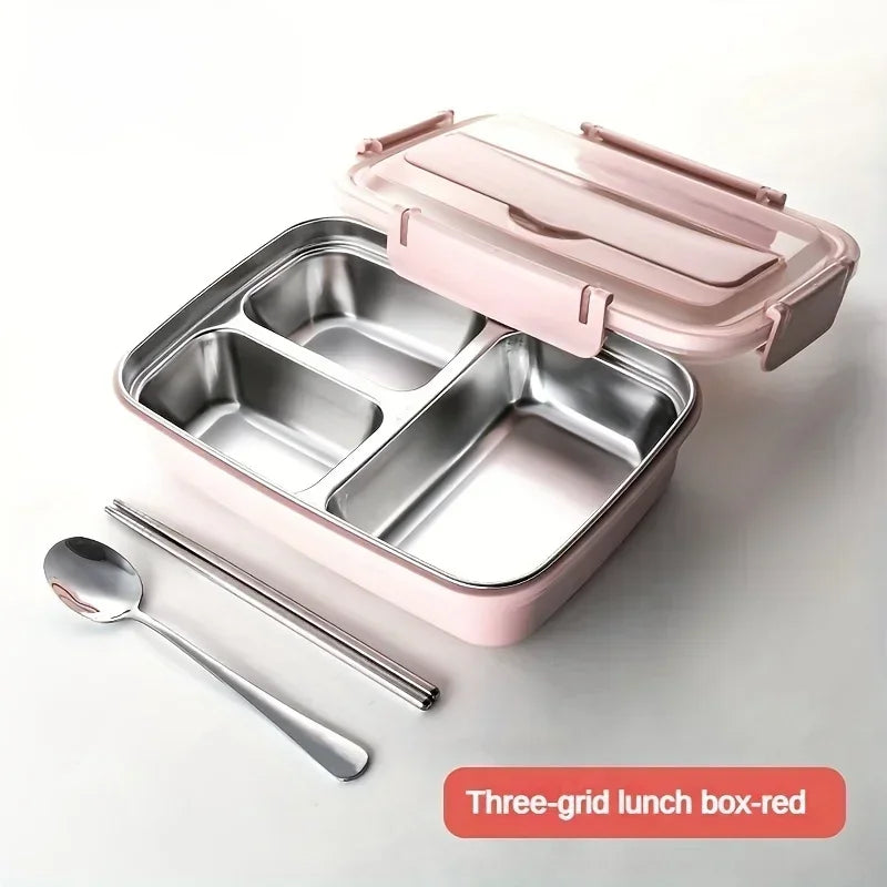 3-Compartment Stainless Steel Lunch Box - Pink