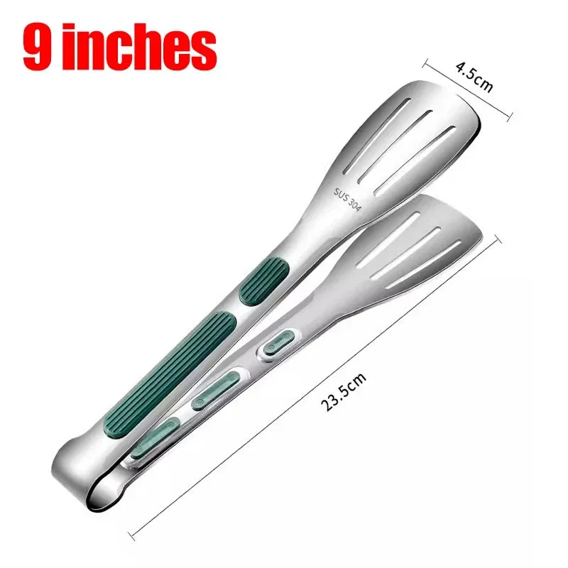 DUTRIEUX Heavy-Duty Stainless Steel Meat Tongs – Non-Slip Heat-Resistant Food Clip for Barbecue, Steak & Bakery - 9 inch