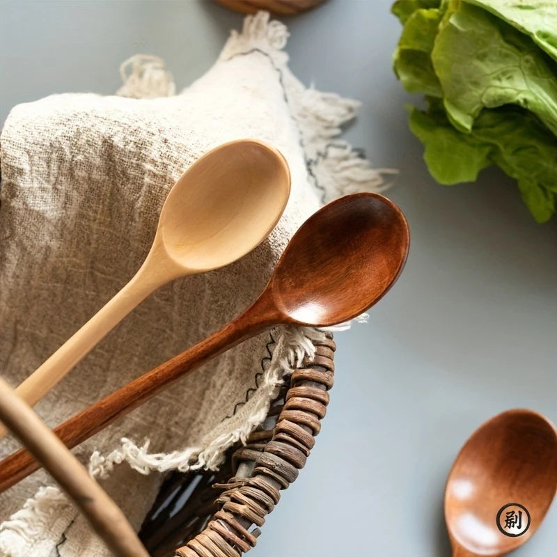4-Piece Natural Wooden Spoon Set (23.5cm) – Korean Style Wood Tableware for Soup, Honey, Tea & Coffee - Product Photo 3