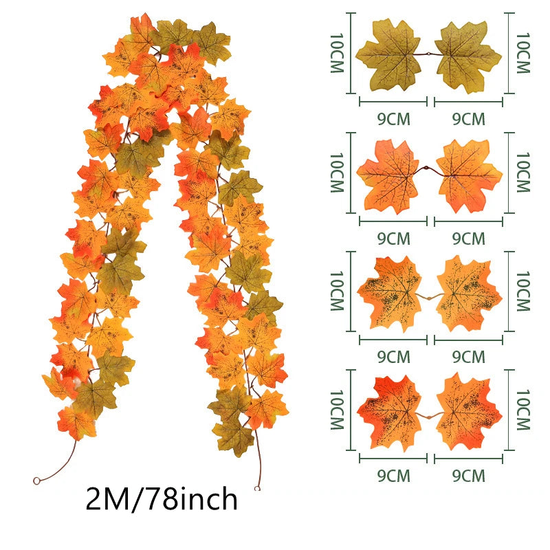 200CM Autumn Maple Leaf Vine Garland – Hanging Artificial Foliage Plant for Door, Window, Halloween & Thanksgiving Decor - 3 - 200CM