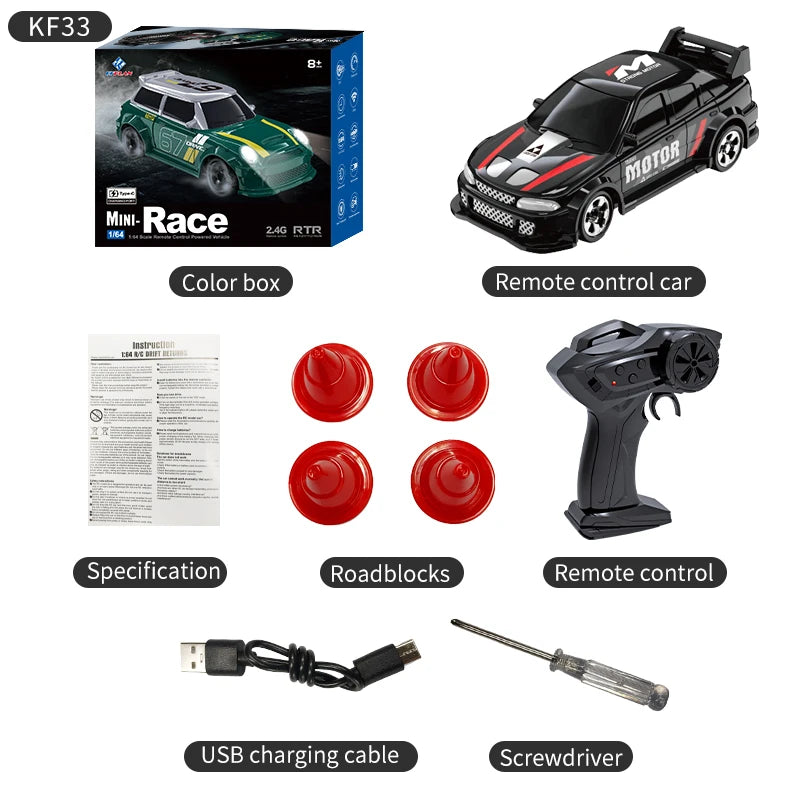 2026 New Kf20 1:64 Drift Rc Car Four-wheel Remote-Controlled Racing Car Full Proportions Desk Competition Toy Boys Ideal Gifts. - KF33-A-Color box